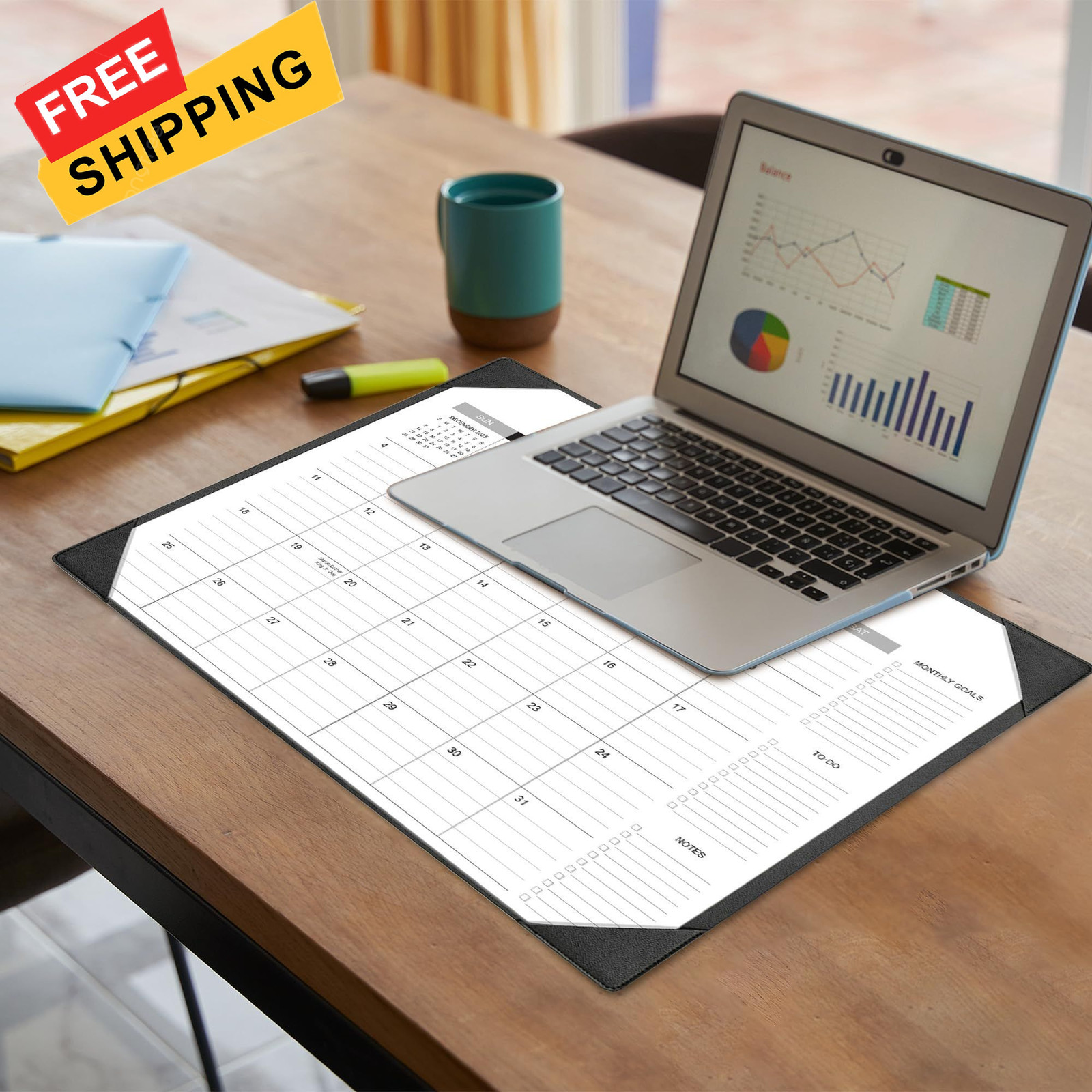 Desk Calendar 2026-2027 with Mat – 22″ x 17″ Large Pad Black