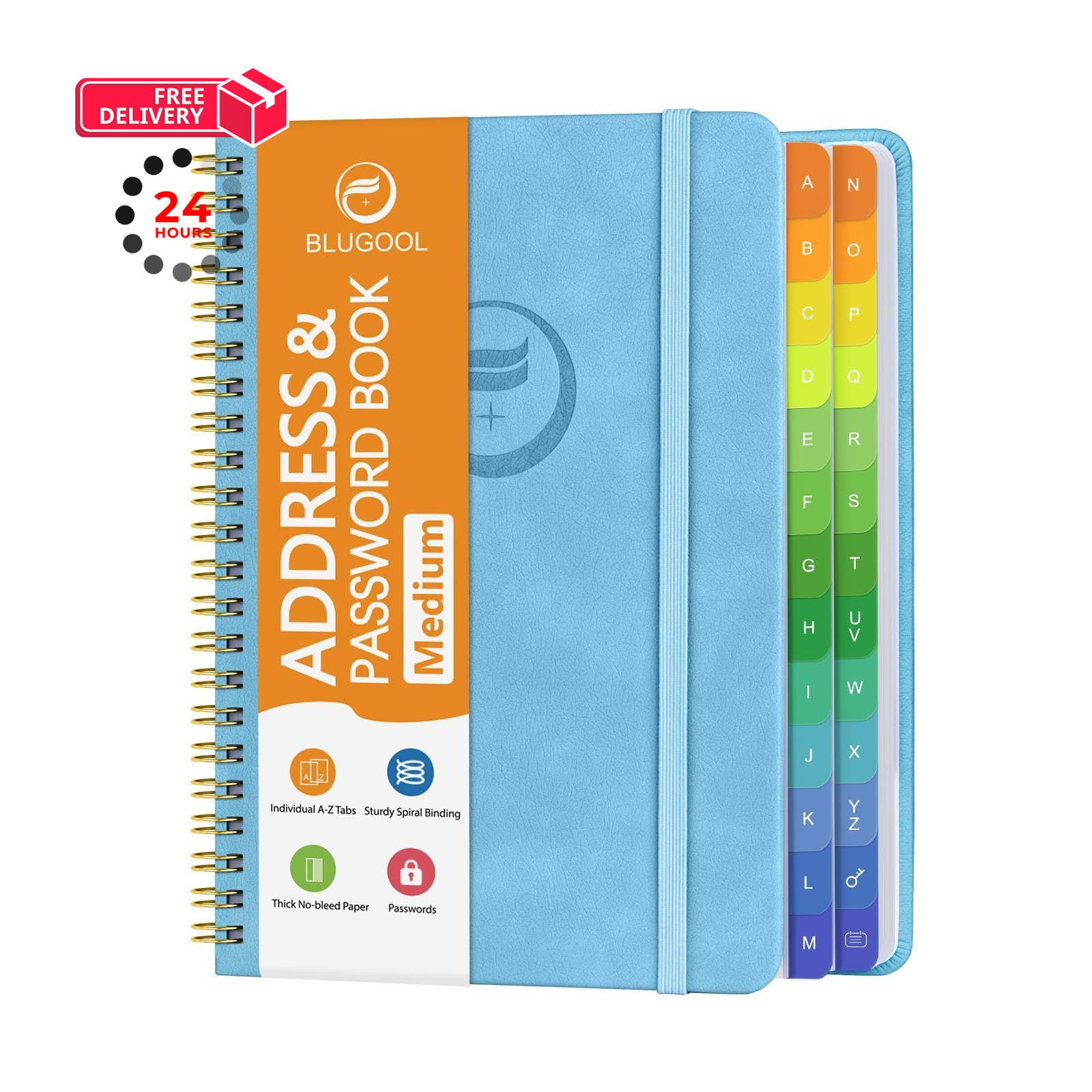 Address Book with Alphabetical Tabs-Address and Medium(5.7″ x 7.7″), Blued1