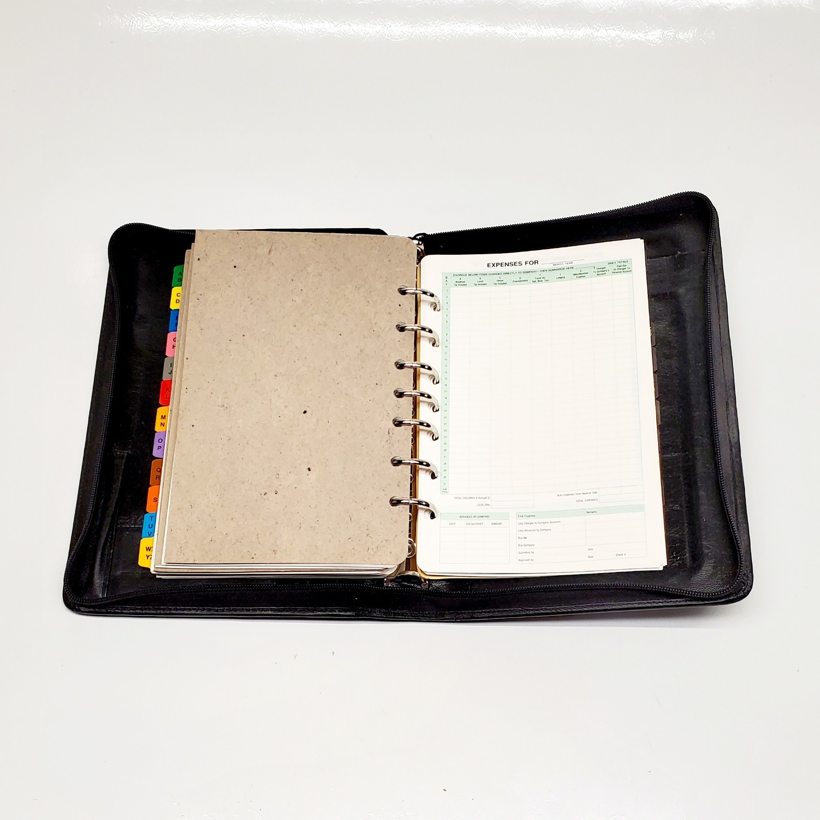 Vintage ~ Day-Timer Black Leather Planner 7 Ring Binder Notebook Organizer 90’s