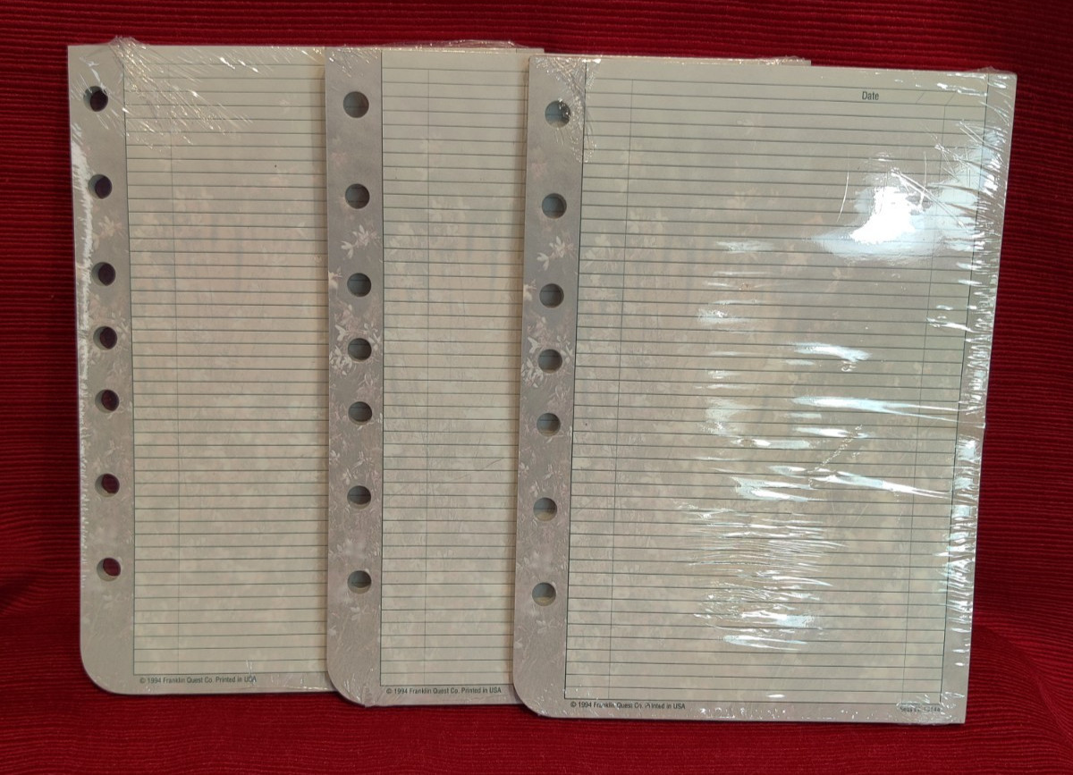 Lot of 3 VTG. 1994 New Franklin Covey 7-Ring Pocket Floral Lined Paper 50 Sheets
