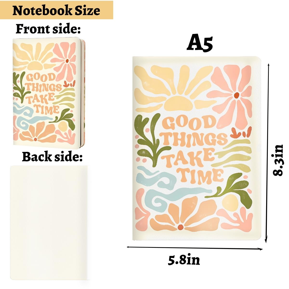 Hardcover Ruled Journal Notebook, Trendy Preppy Multi 1159