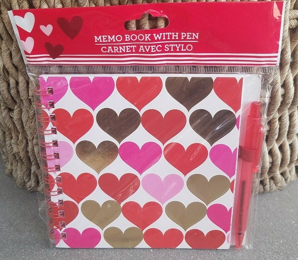 HEARTS memo book with pen notebook notepad spiral bound by FirstLine