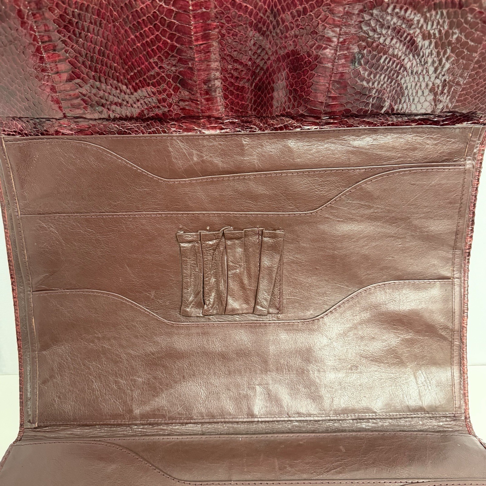 Vintage Snakeskin Portfolio Clutch Burgundy Large 15″ by 9 7/8″ For Laptop IPad