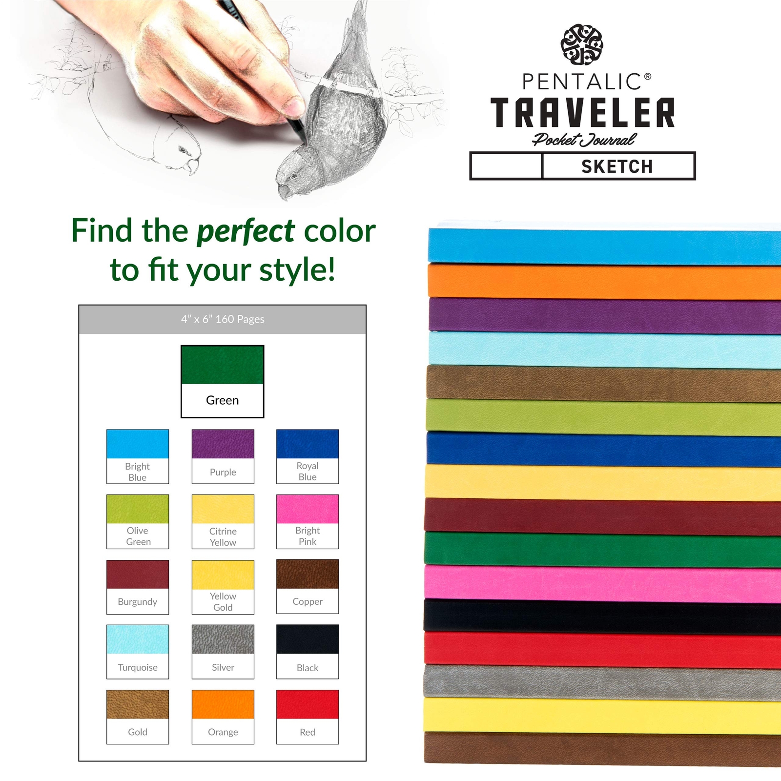 4″ x 6″ Pocket Sketchbook Traveler Journal 160 Pages Green