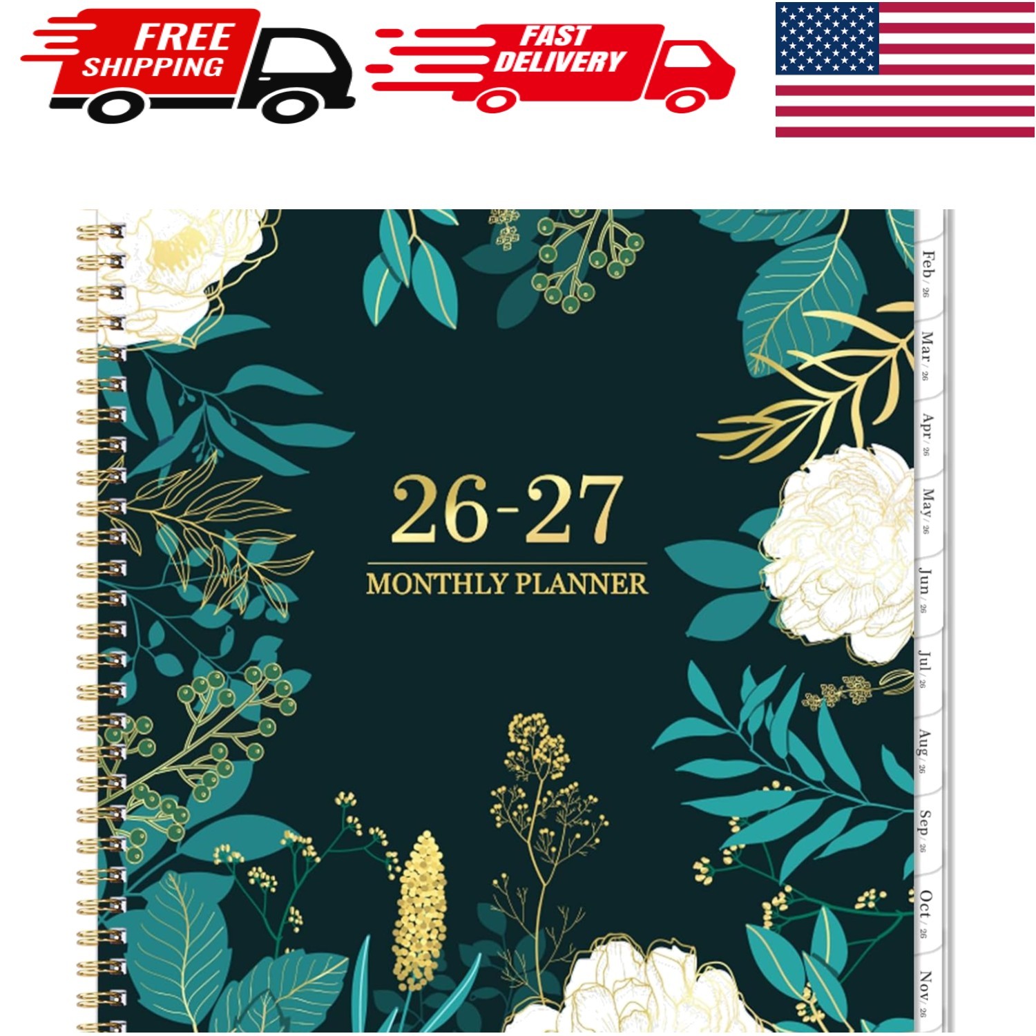 Elegant 2026-2027 Monthly Planner: 24 , Twin-Wire Binding, Eco-Friendly