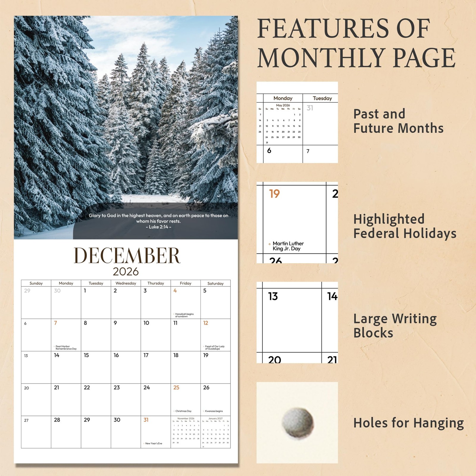 2026 Wall Calendar Christian, Bible Verse 2026, 12 Multi-colored