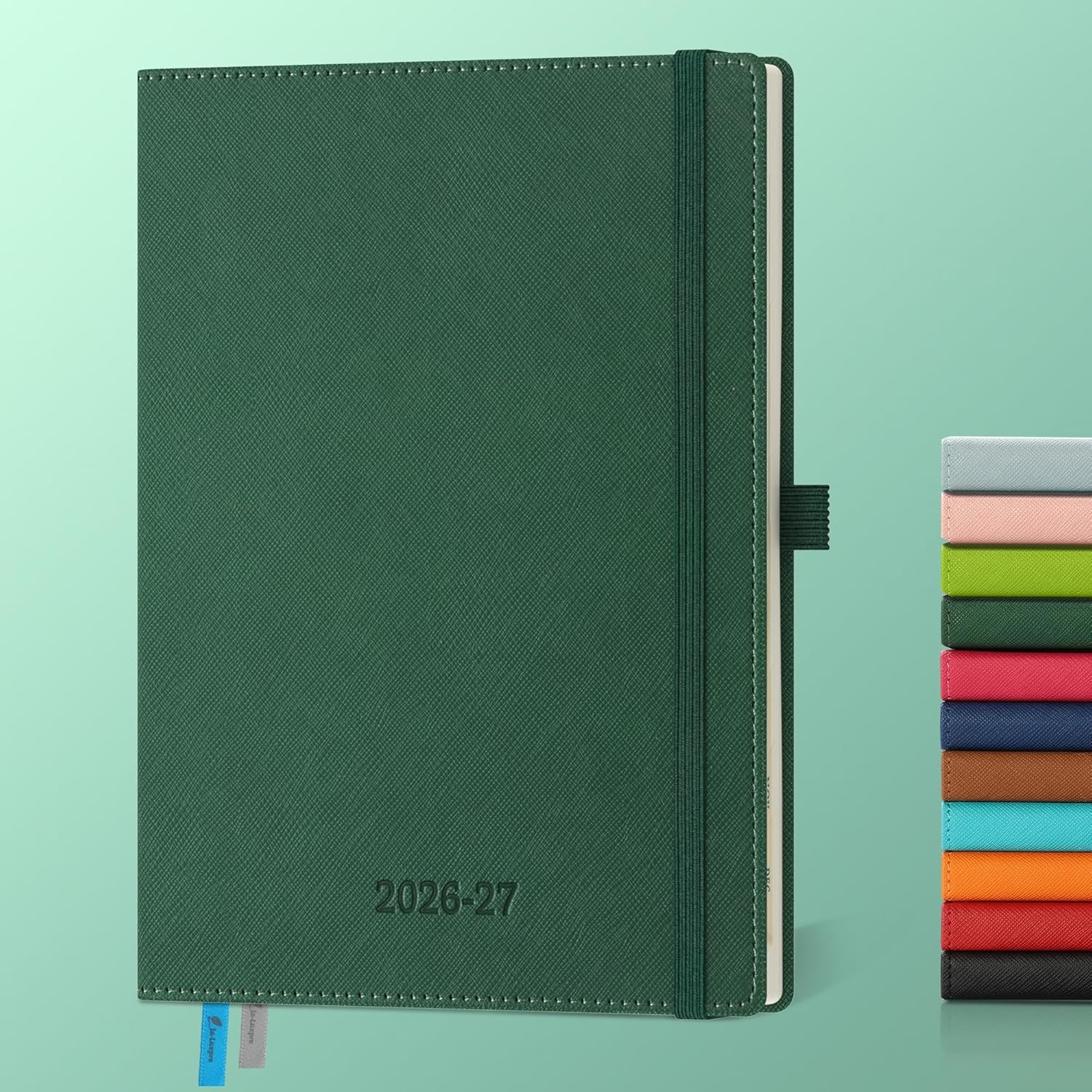 2026-2027 Weekly Monthly Planner 18-Month Agenda Organizer Vegan Leather Green