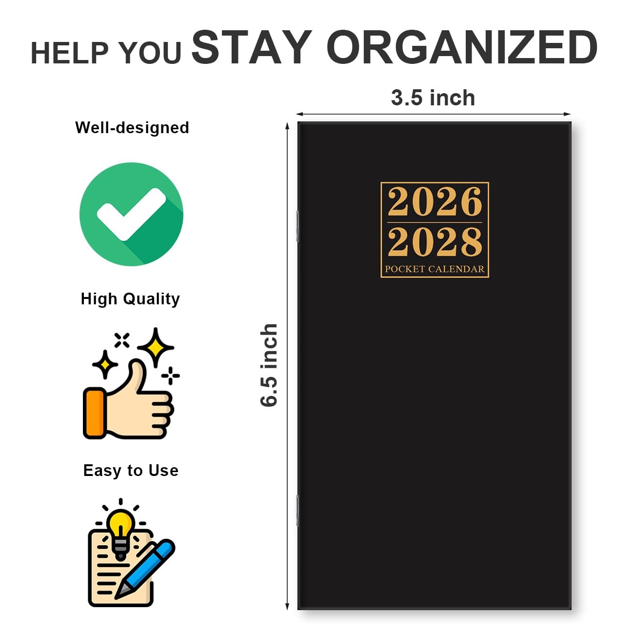 20262028 Pocket Calendar for Purse, Mini Monthly Planner 3.5″x6.5″, Black