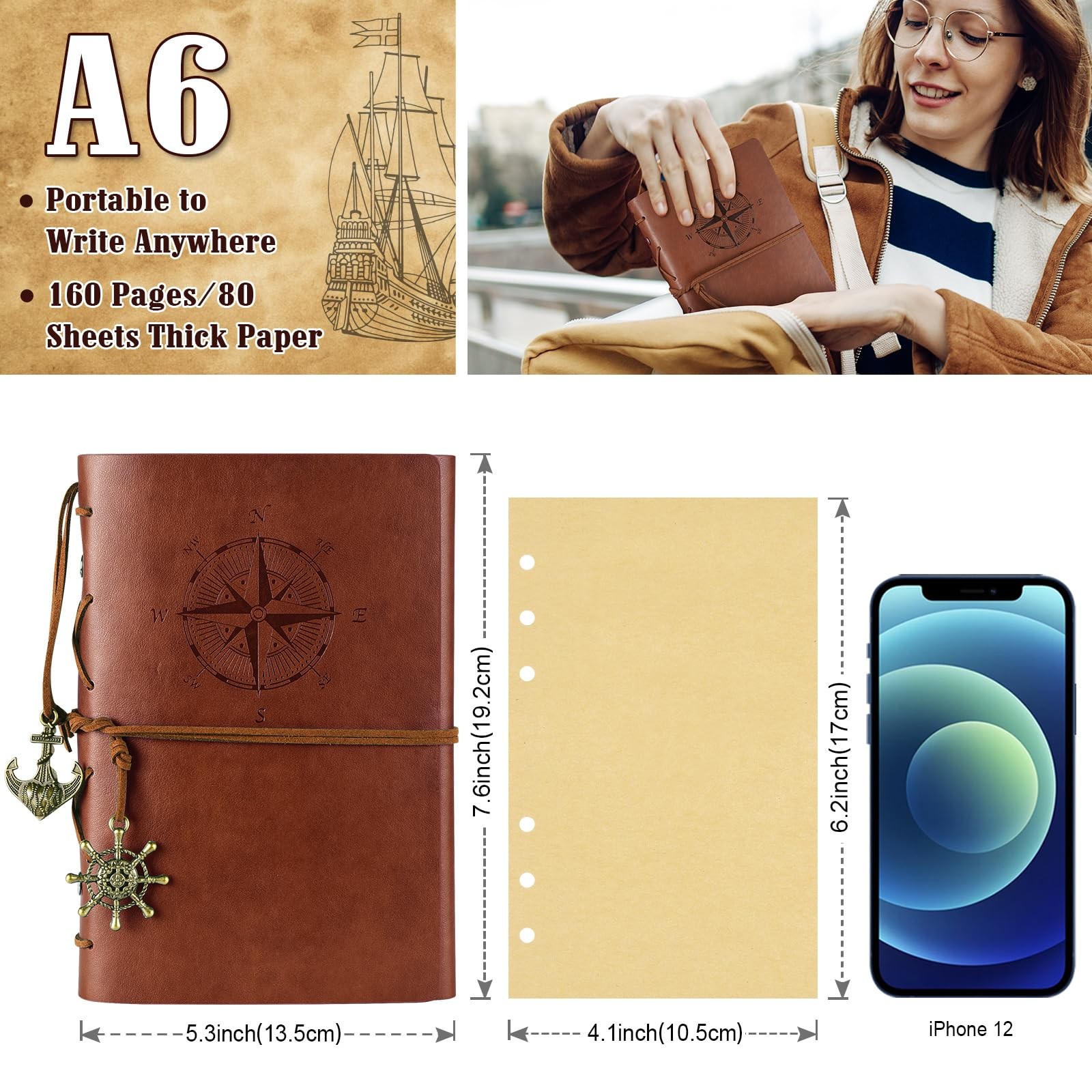 Leather Journal Refillable, MALEDEN Premium Spiral Notebook Classic Binder