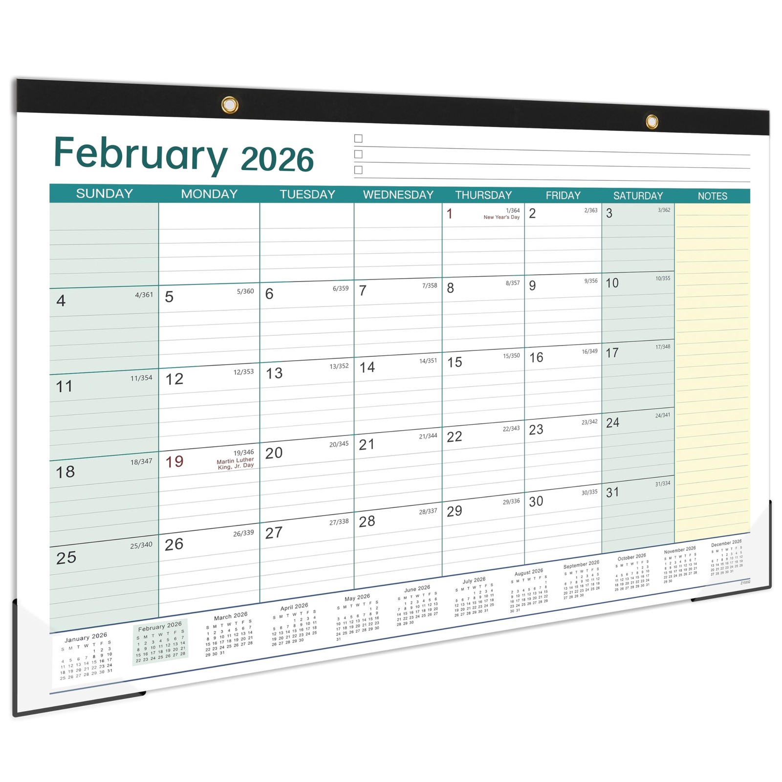 2026 Desk Calendar – 17″ x 12″, 2026, JAN 2026 – DEC yellow