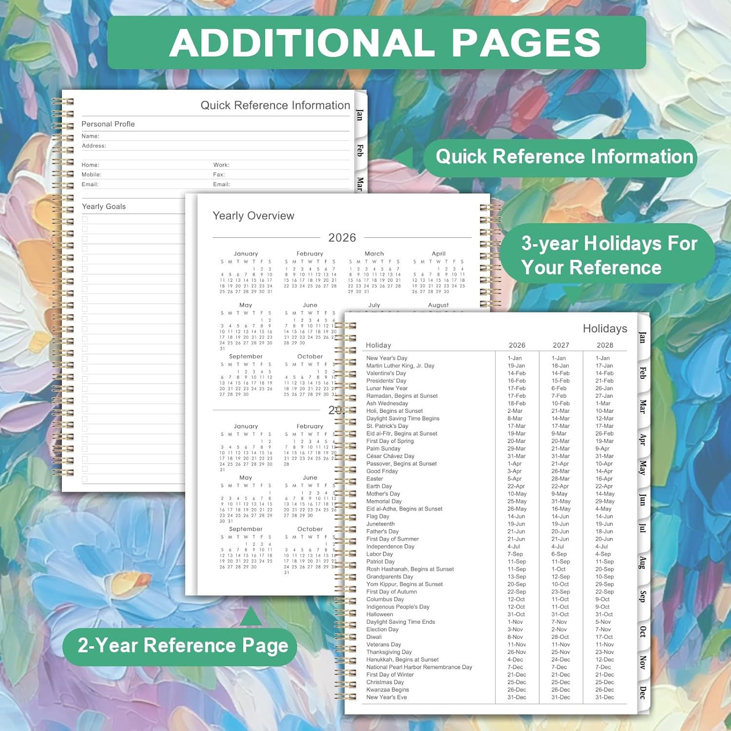 2026 Planner Daily Weekly Monthly 8.5×11 Colorful Tabs Floral Organizer