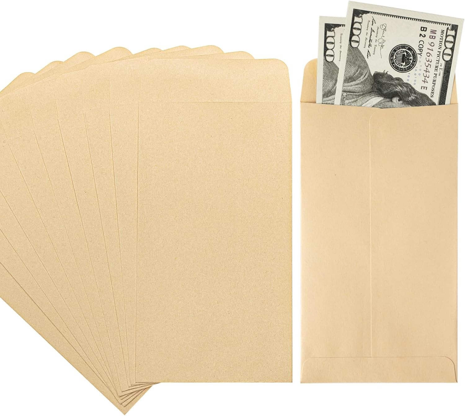 Elegant 100-Pack Brown Kraft Cash Envelopes 3.5×6.5 for Budgeting & Savings