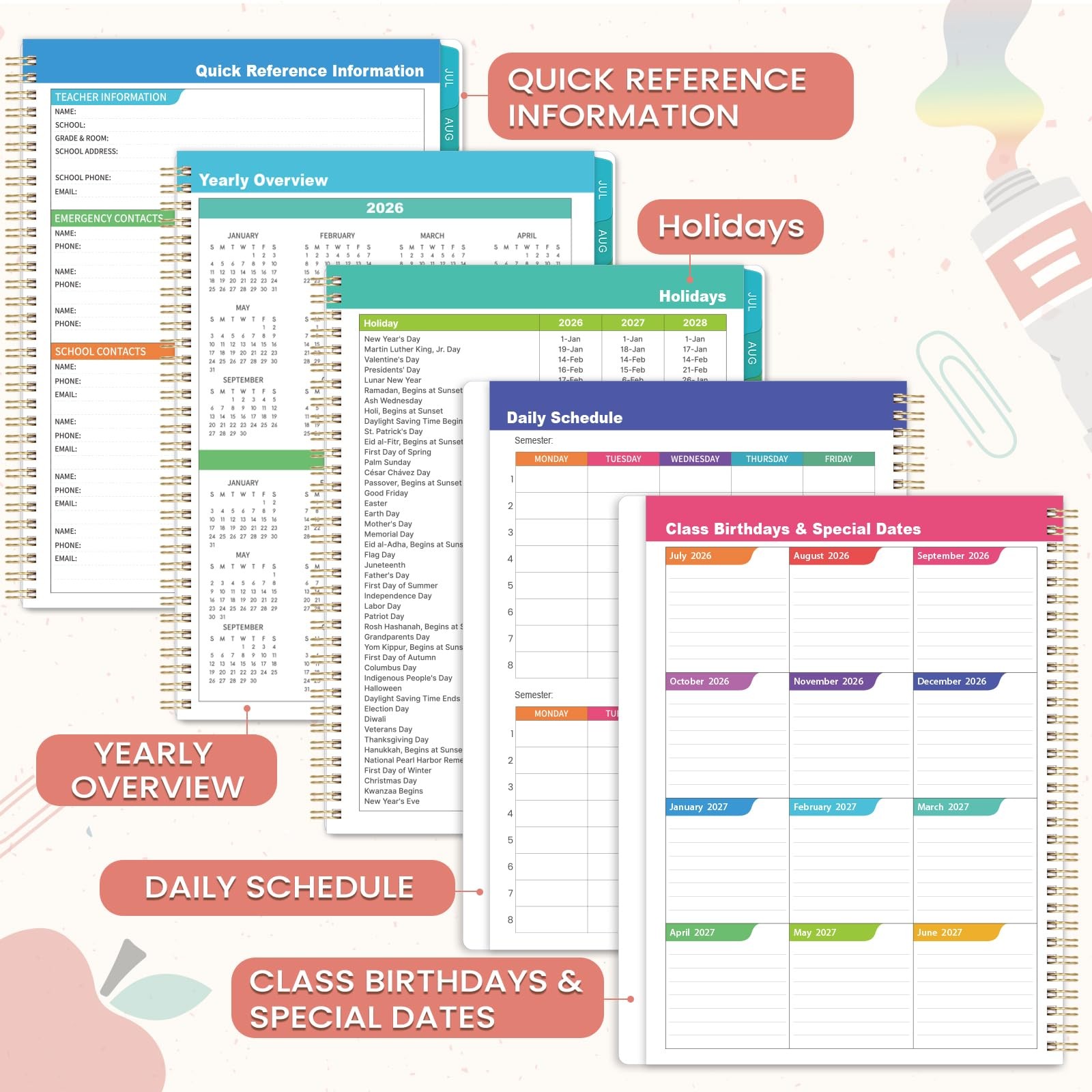 Teacher Planner 2026-2027 – Lesson Planners Letter, Yellow