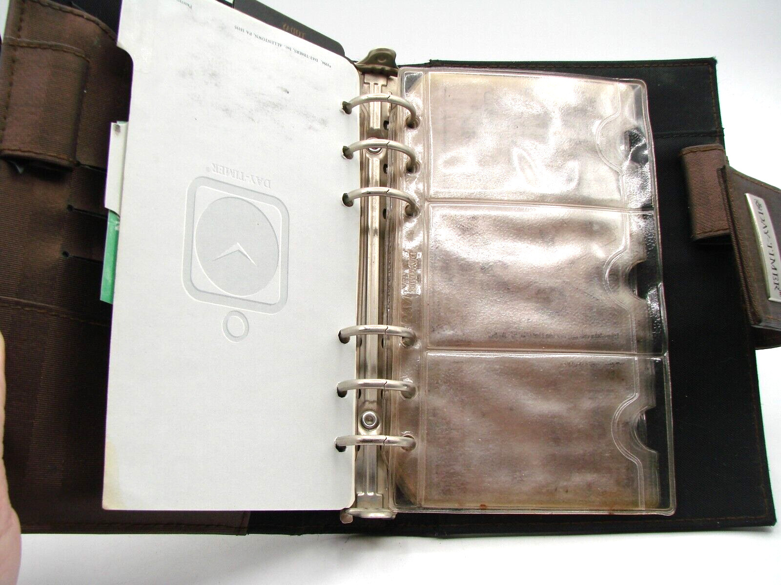 Day-Timer Navigator Brown Satin Striped Planner Binder 6 Rings Snap Tab Closure