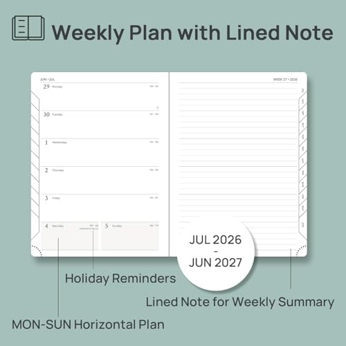 POPRUN 2026-2027 Academic Weekly Planner, 6.5×8.5, Monthly Tabs, Leather Brown