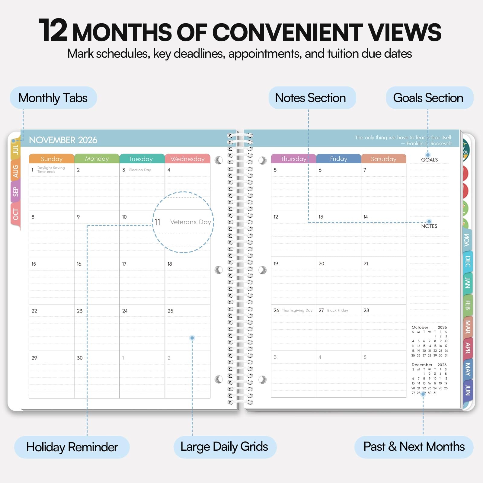 Phyxin Student Planner 2026-2027, Blue Monthly A4 (8.7″ x 11″),