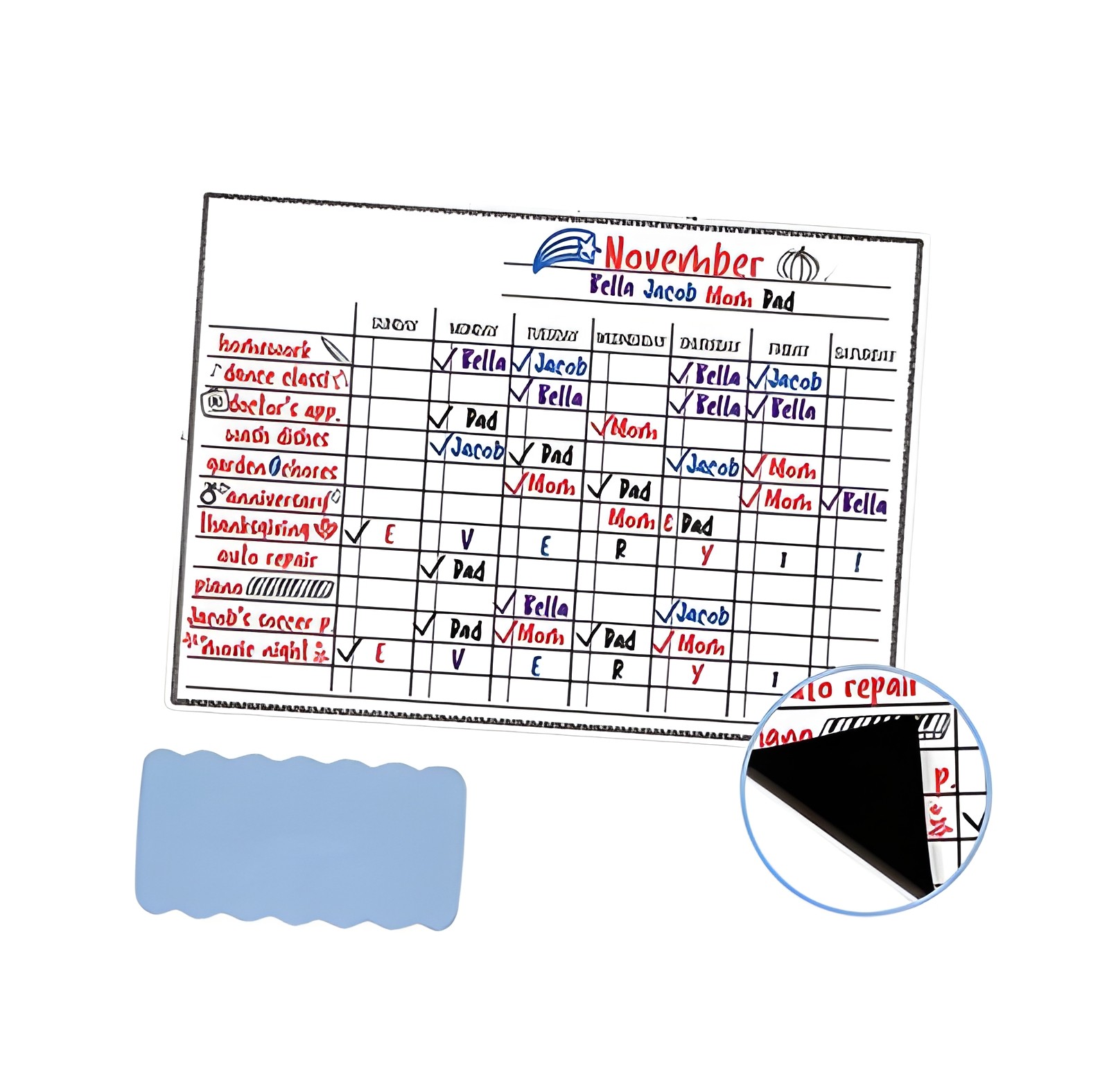 Magnetic Dry Erase Board Weekly Chore Chart Kids Wall Calendar 17×12 White
