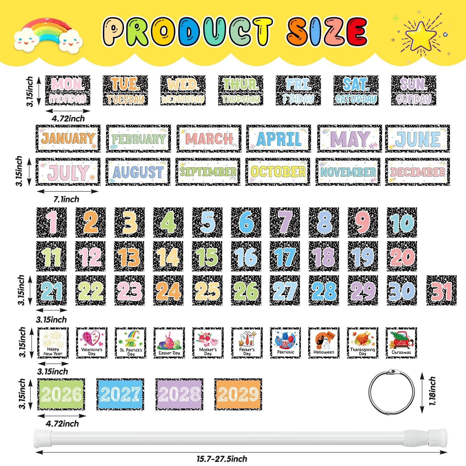 65 Pcs 2026 Composition Notebook Flip Calendar Bulletin Board Set Flip Calend…