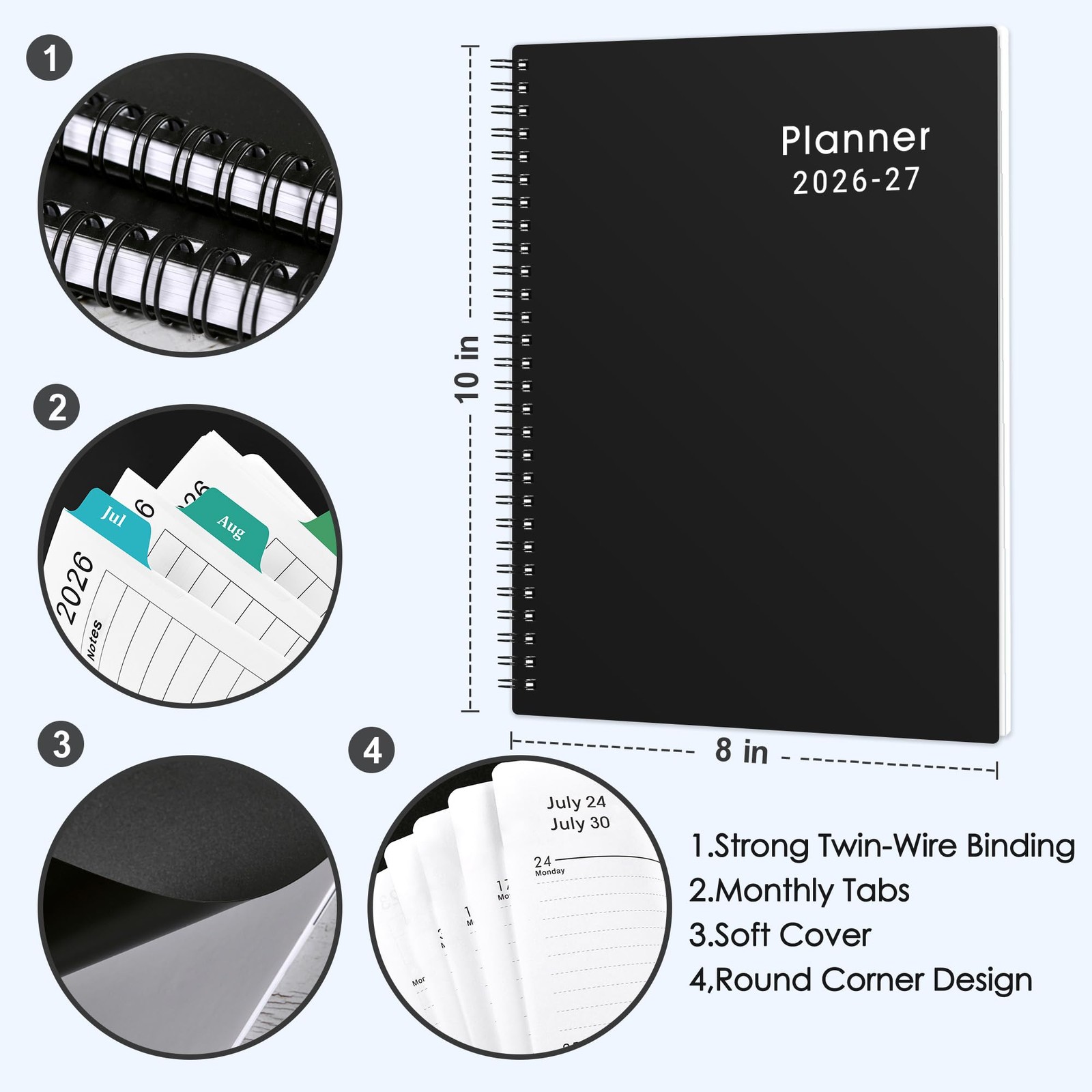 Planner 2026-2027 – 8” x 10”, JUL 2026 to JUN 2027, x black