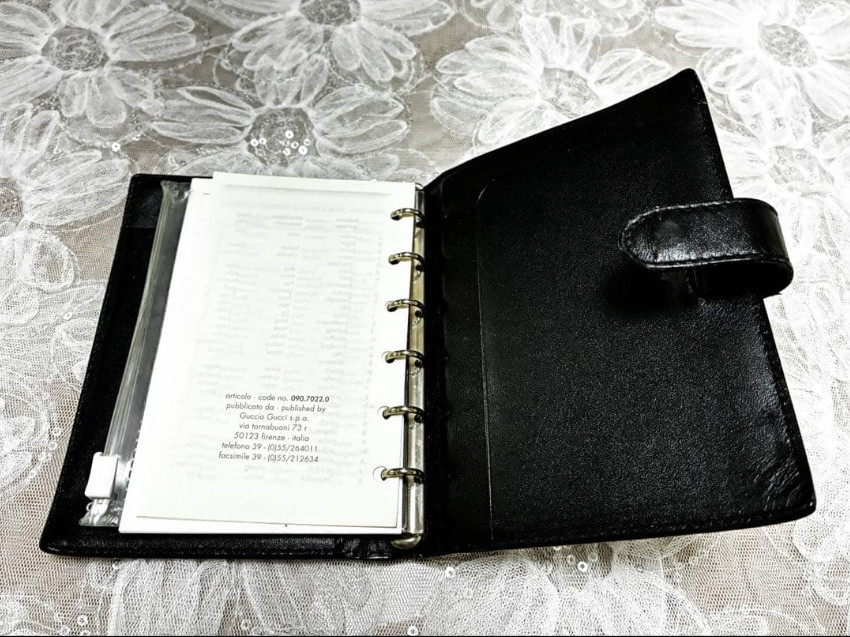 Gucci Notebook Cover Logo Plate Agenda Leather Black Used From Japan
