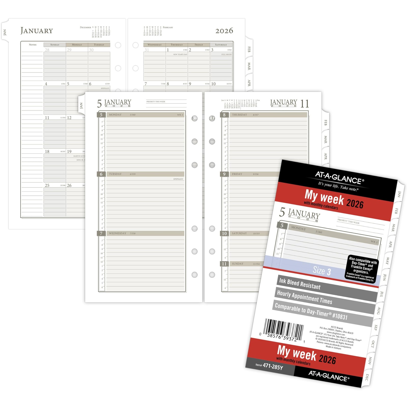 AT-A-GLANCE 2026 Planner Refill, Weekly & Monthly, 3.75″ x Size 3, White