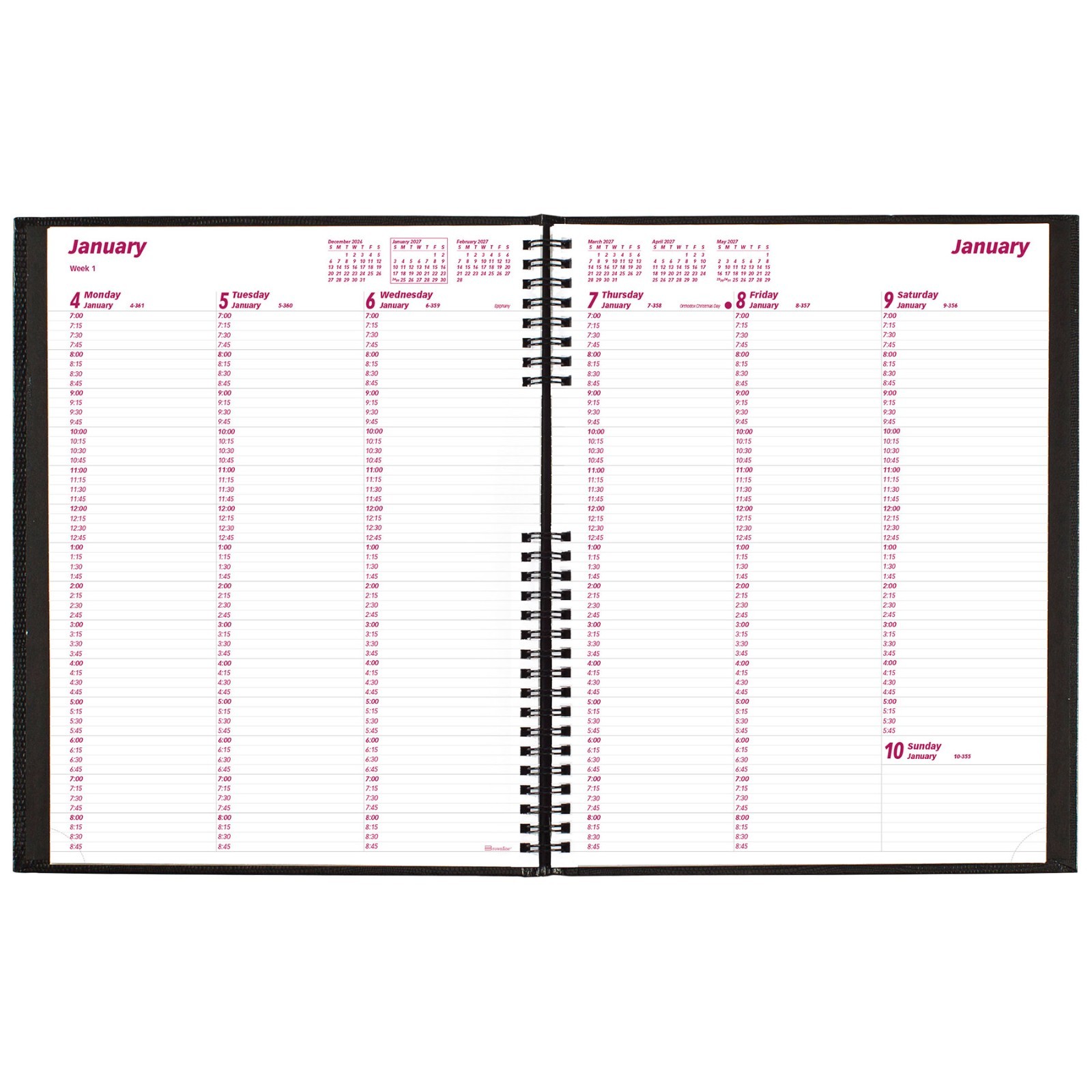 2025 Brownline CB950C.BLK CoilPRO Hard Cover Weekly Appointment Book, 8-1/2 x 11