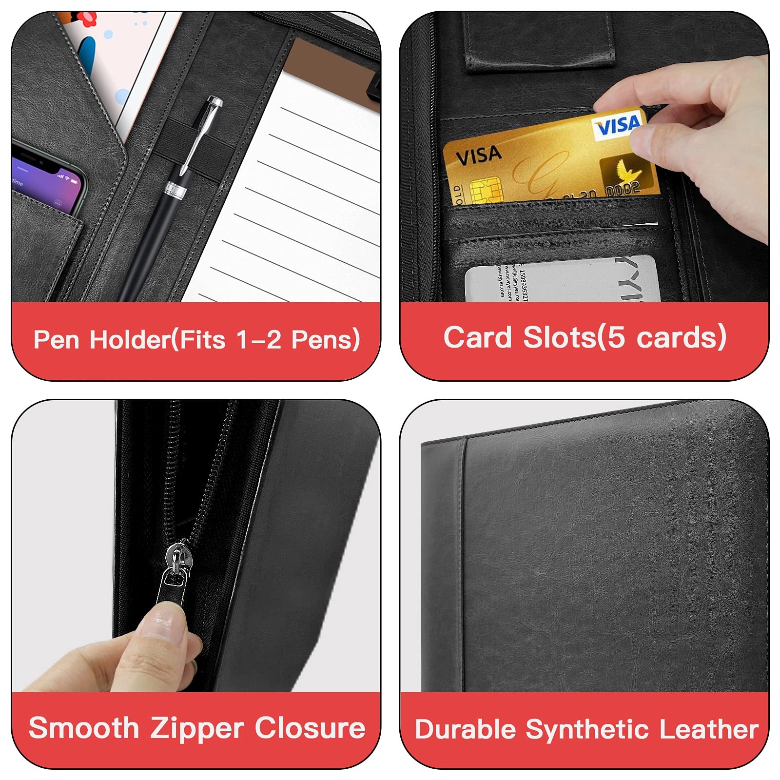 Zippered Padfolio Organizer, Leather Planner Binder, 10.2 Inch Portfolio Fold…