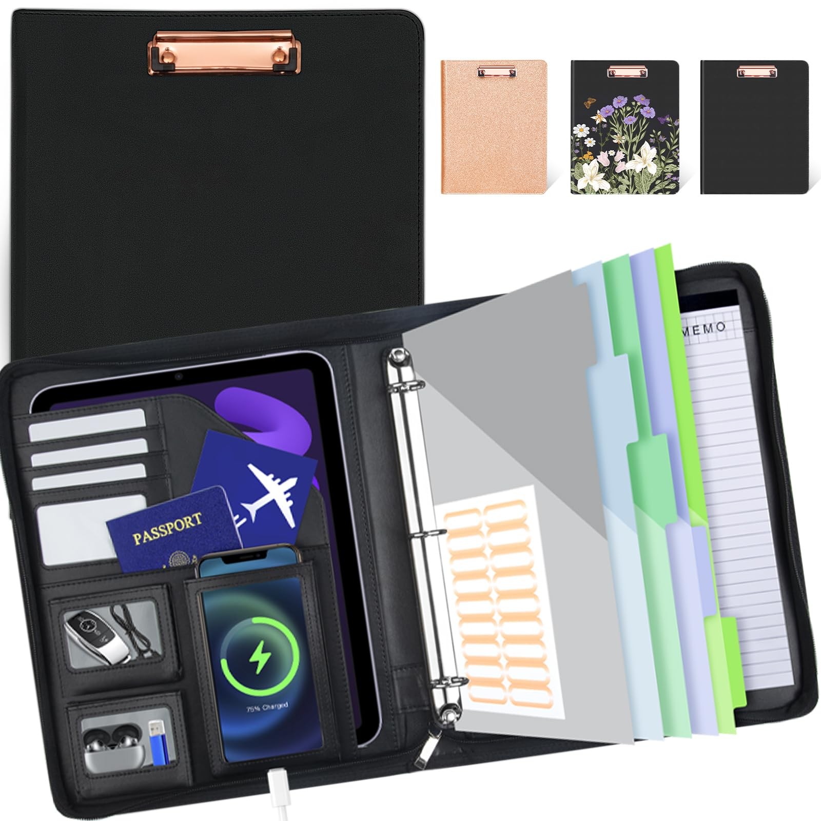 Clipboard with Storage for Men Women, Leather Padfolio Portfolio with Zipper,…