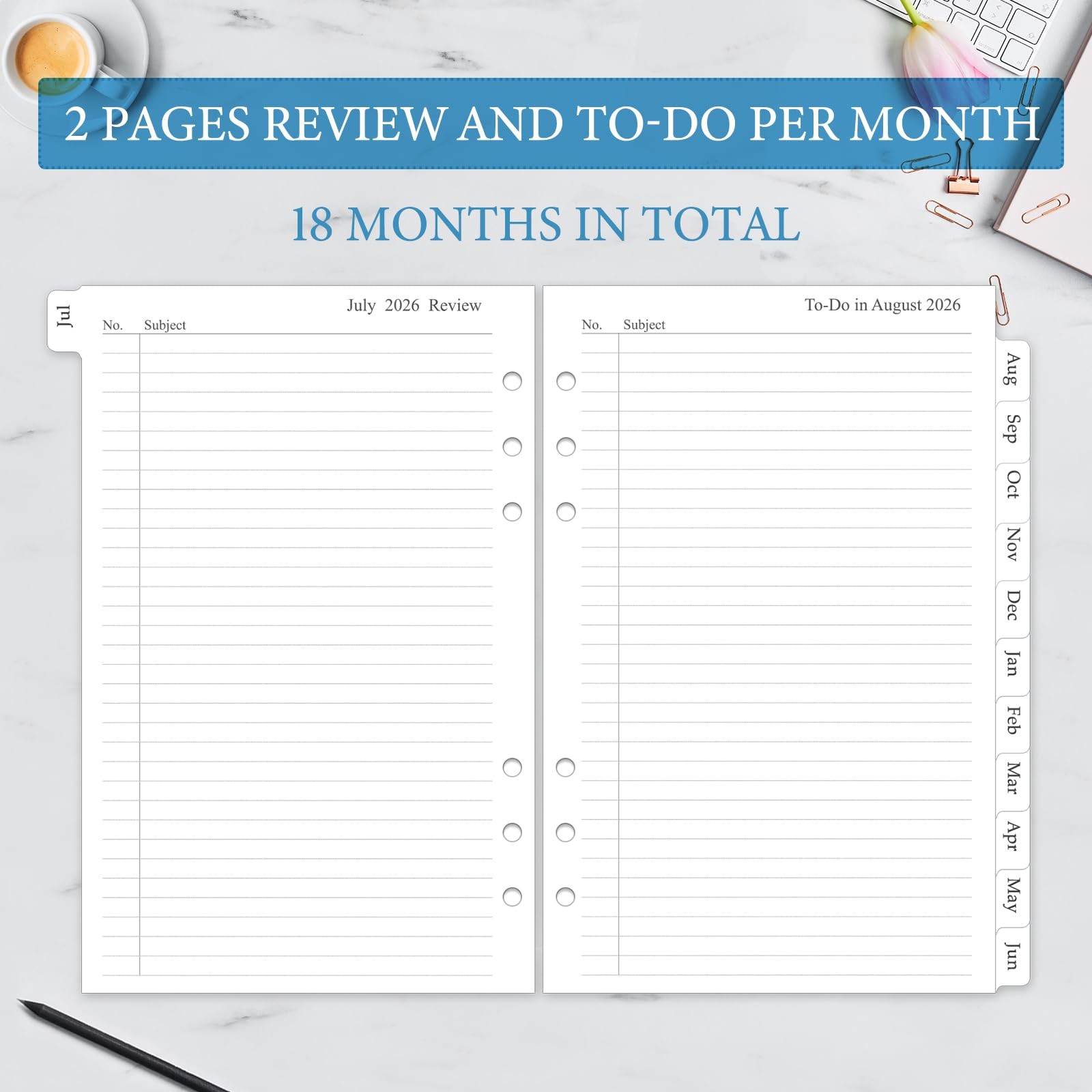 2026-2027 Monthly Planner Refill, A5 Medium Planner Inserts for 6 Holes, 5.5″…