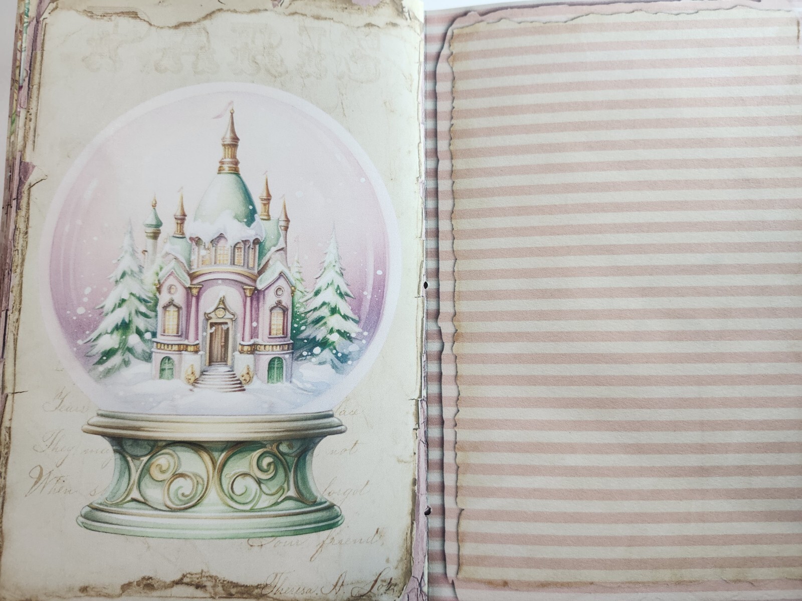 Junk Journal Booklet “PASTEL CHRISTMAS” Christmas Pink Holiday Ephemera, Cards+