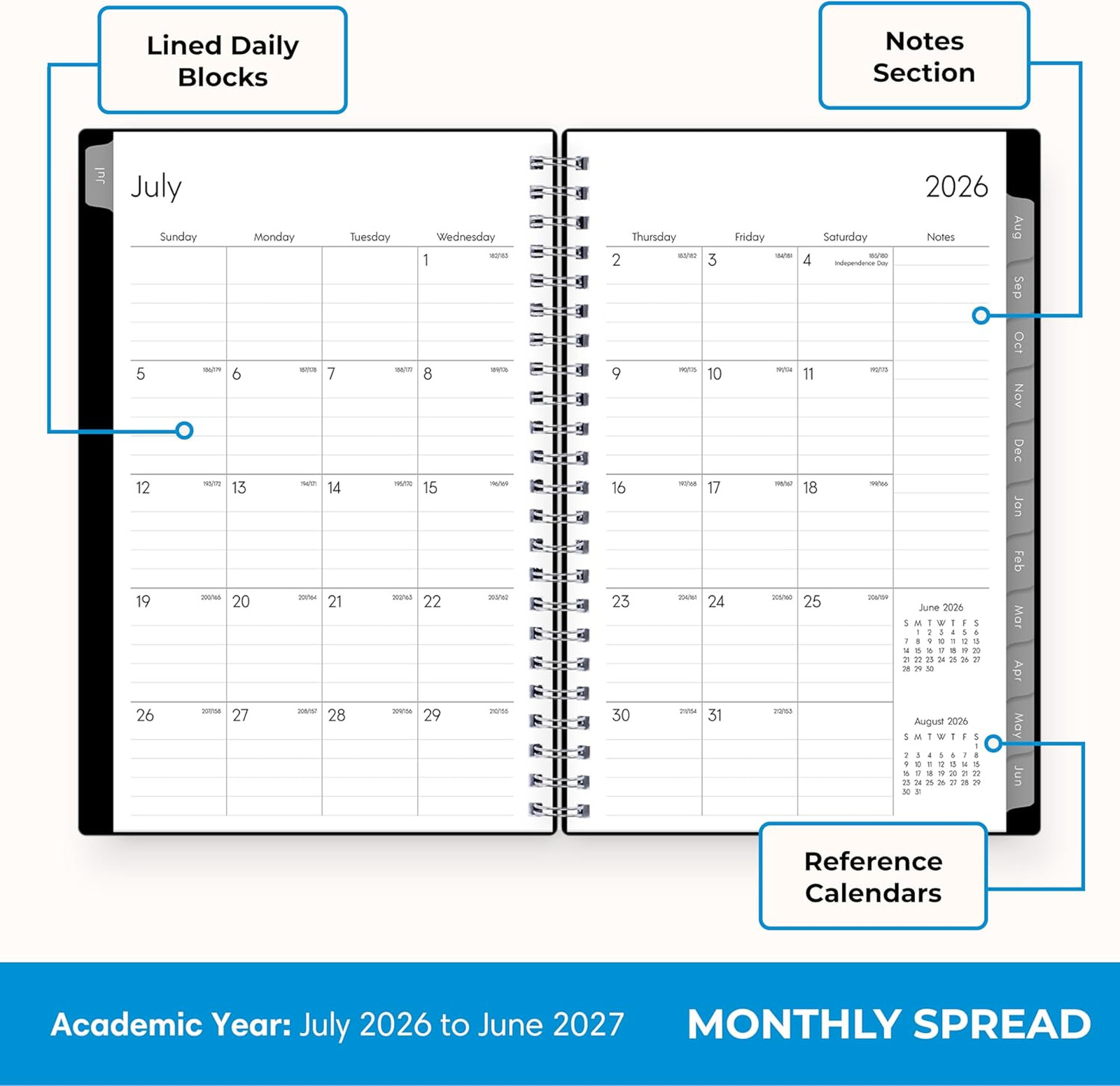 Academic Planner 2026 2027 Weekly Monthly Calendar July June 5×8 Flexible Cover