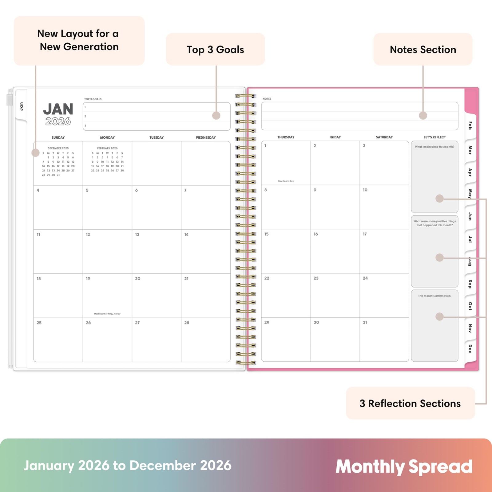 Gen Z 2026 Weekly and Monthly Planner Calendar, January 2026 – December 2026,…