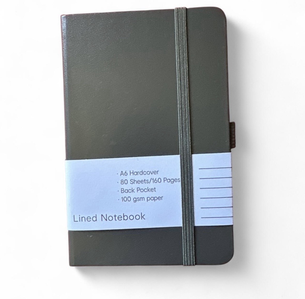 Classic Black A6 Hardcover Notebook with Elastic Closure and Pen Loop 160 Pages