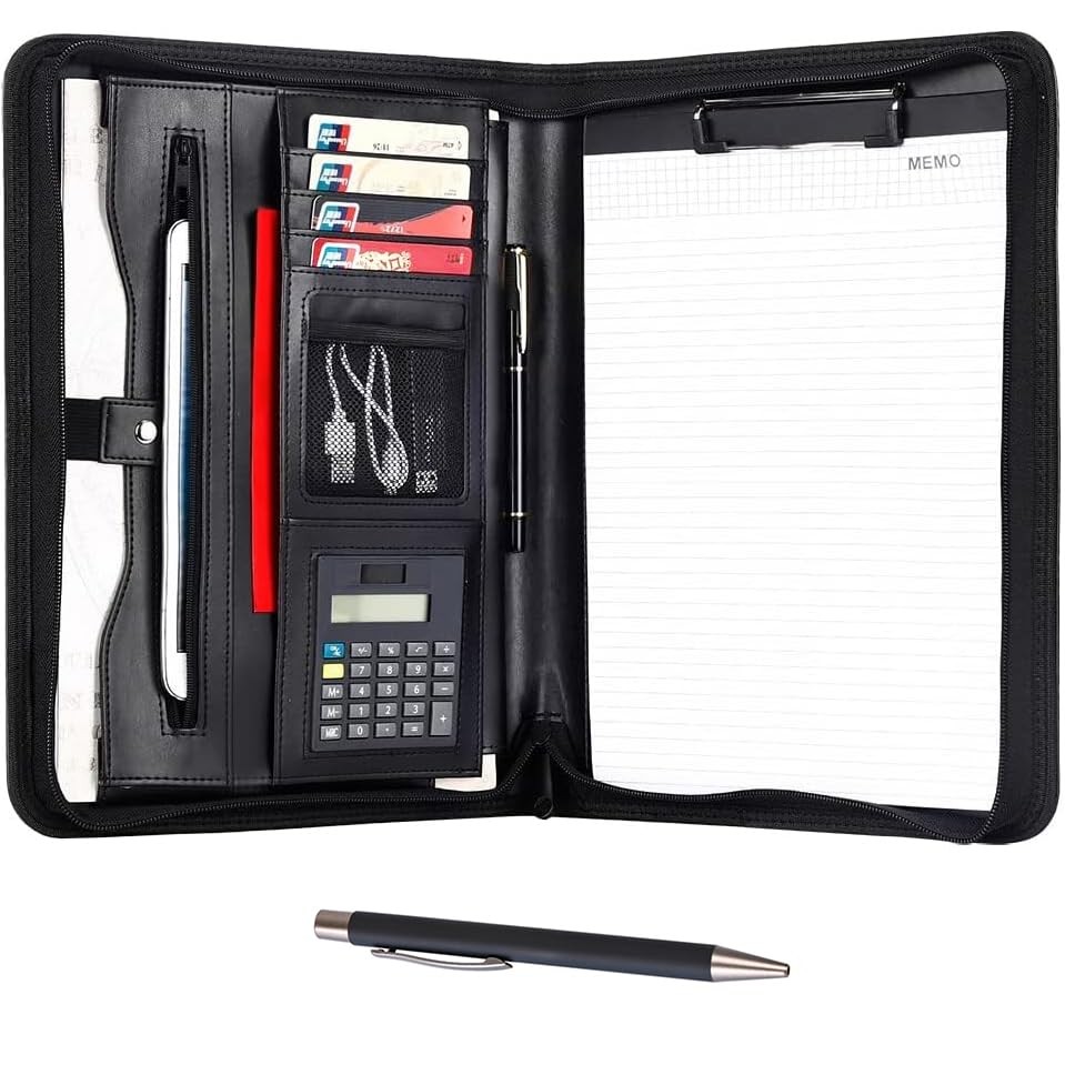 Padfolio Business Leather Portfolio Zippered Notebook Binder Office Organizer