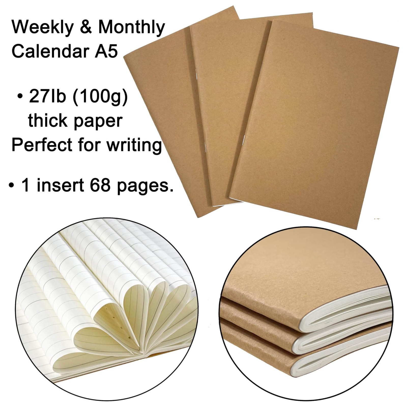 A5 Planner Inserts 2026-2027, Travel Notebook Calendar, Weekly & Monthly, 100gsm