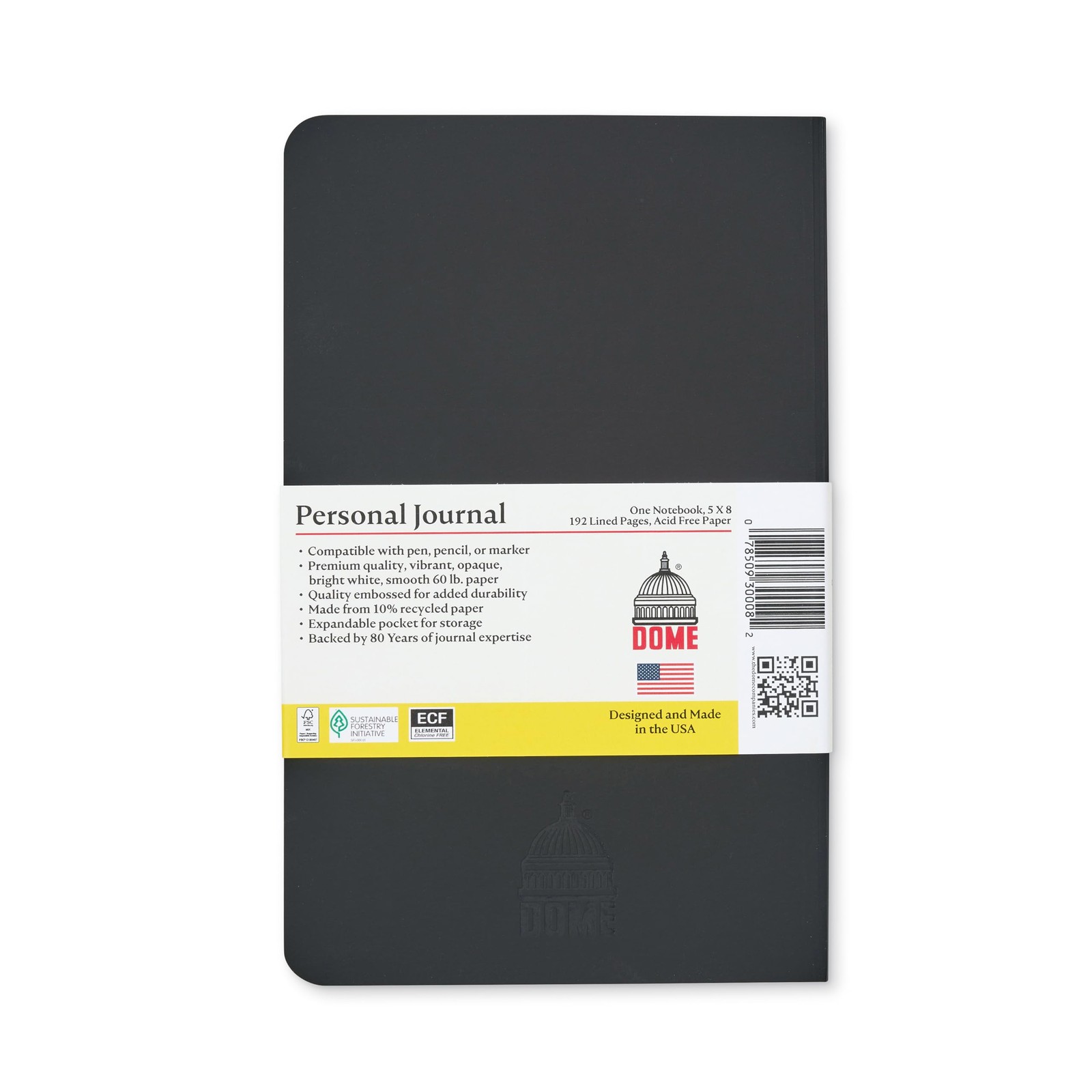 DOME Personal Journal – 5 x 8 Inch Softcover Lined Notebook, Black