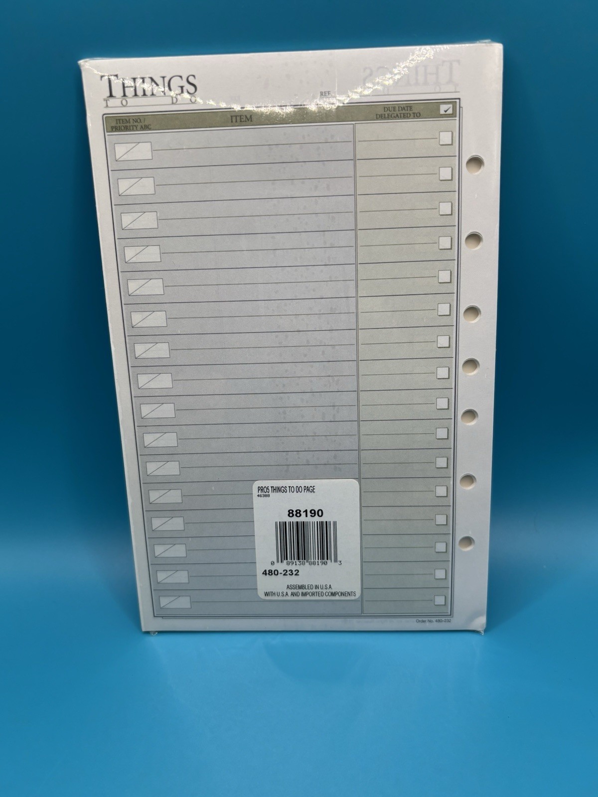DAY RUNNER PRO Things To Do Pages #88190 NOS Pack 30 Sheets Sealed 7 Holes 1996