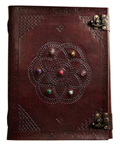 Handmade Large Leather Journal–Seven Stone Vintage Book of Shadows10x13 Notebook