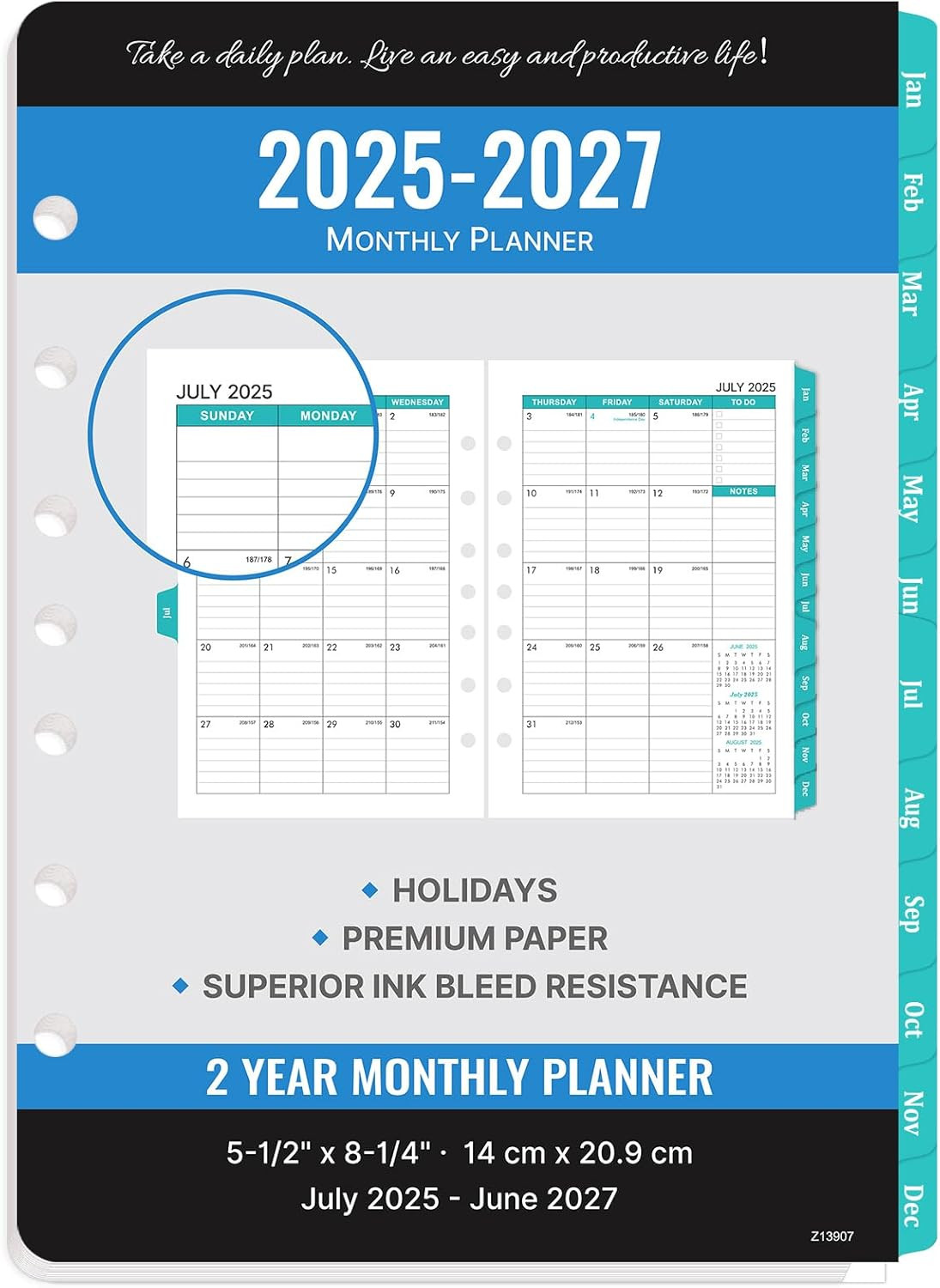 2025-2027 Monthly Planner Refill – Planner Inserts with 7-Hole Punched, 5-1/2″ X