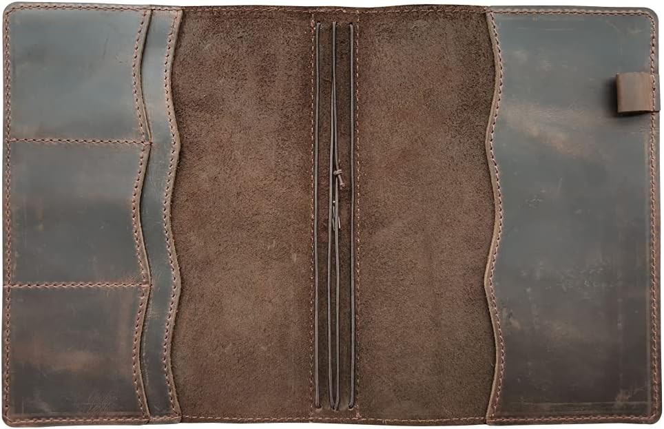 Stylish A5 Leather Notebook Cover with Durable Elastic Closure and Card Slots