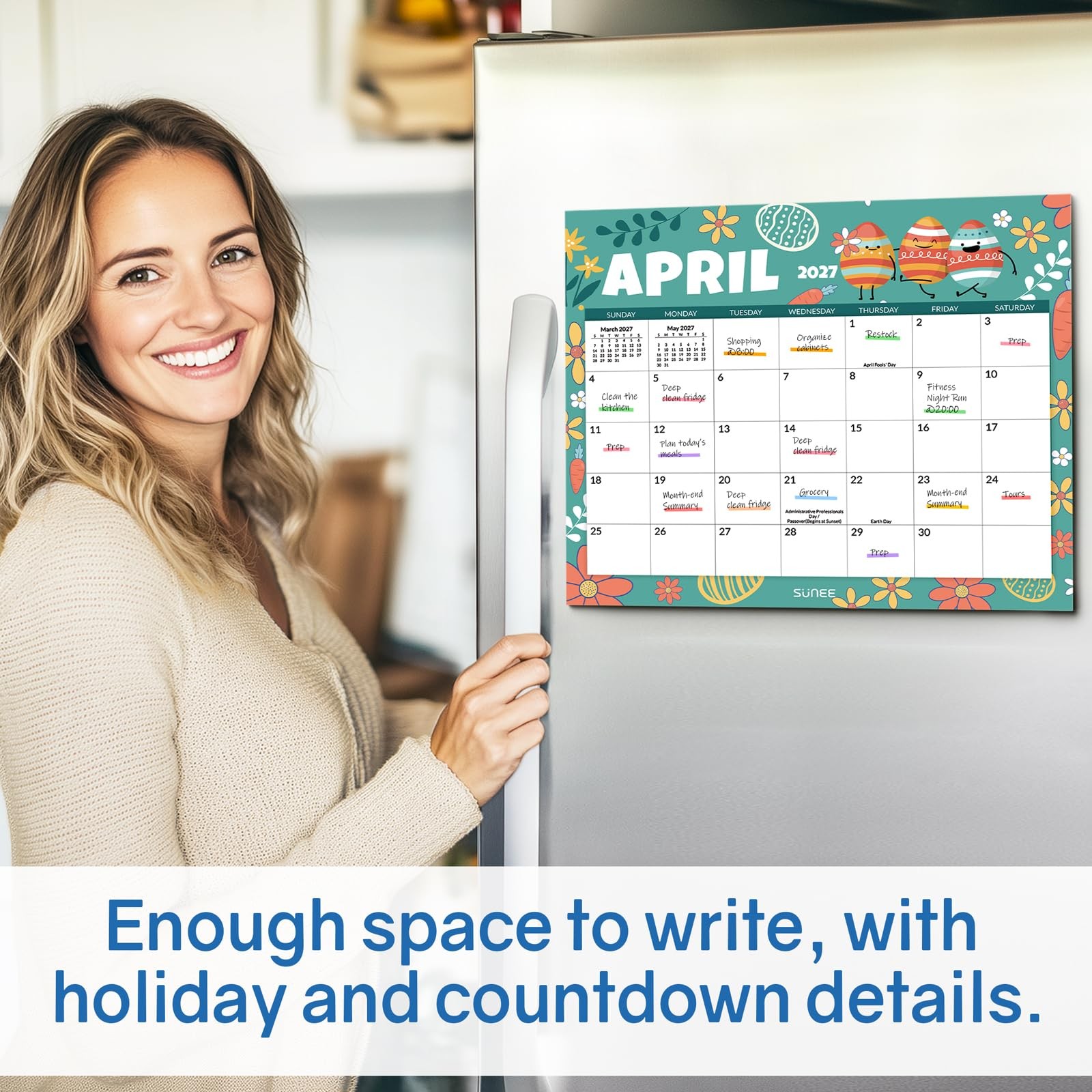 SUNEE Fridge Calendar 2026-2027 from July 2026 to March 2028, Seasonal