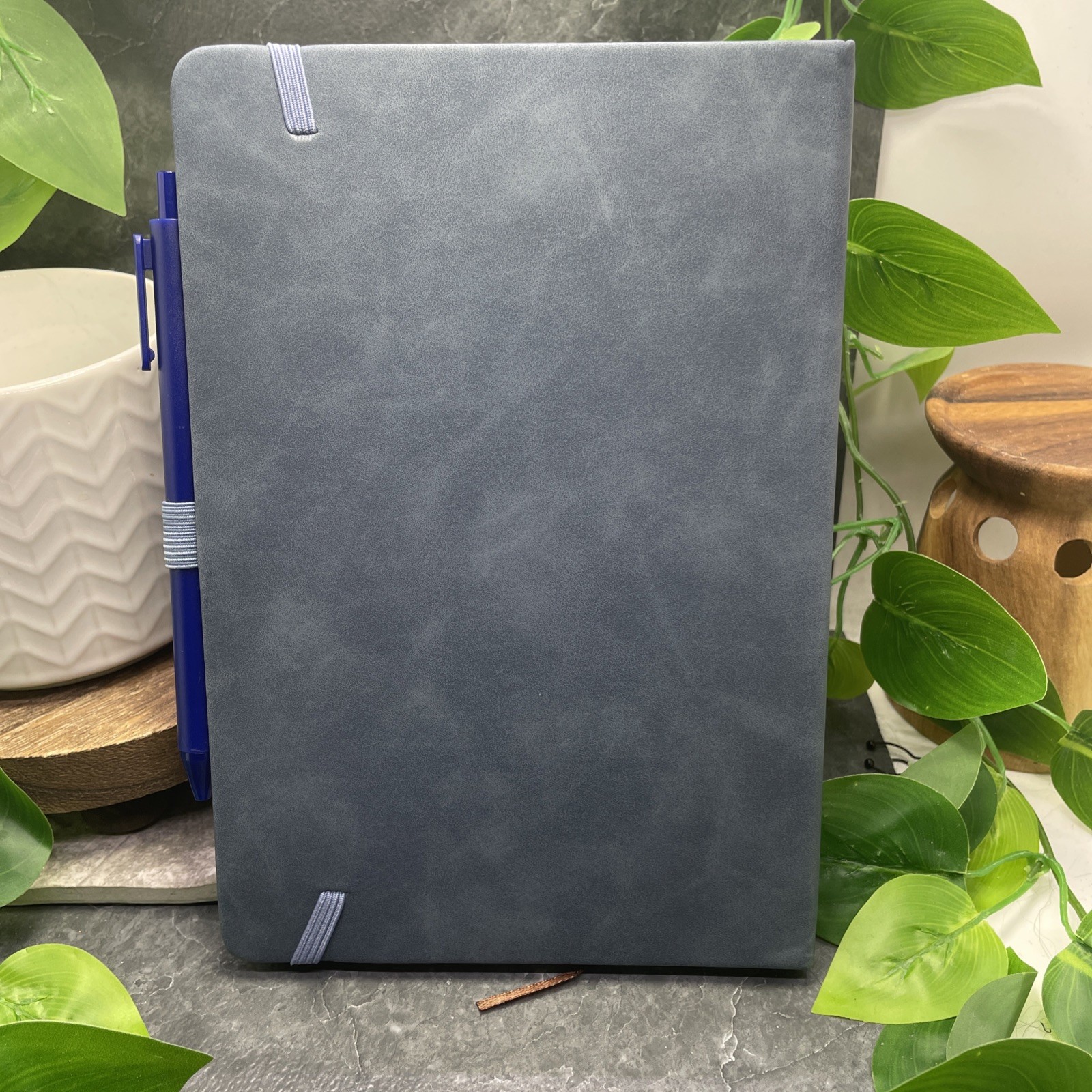 2 PC Leather Journal & Pen Set Lined 200 Pages 8×5″ Floral New Free Ship Dk Blue