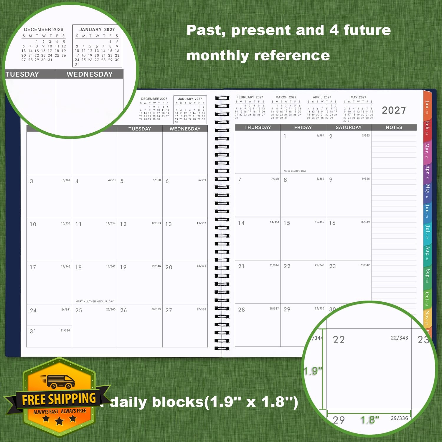 Artfan 2027 Monthly Planner 9″ x 11″ Blue