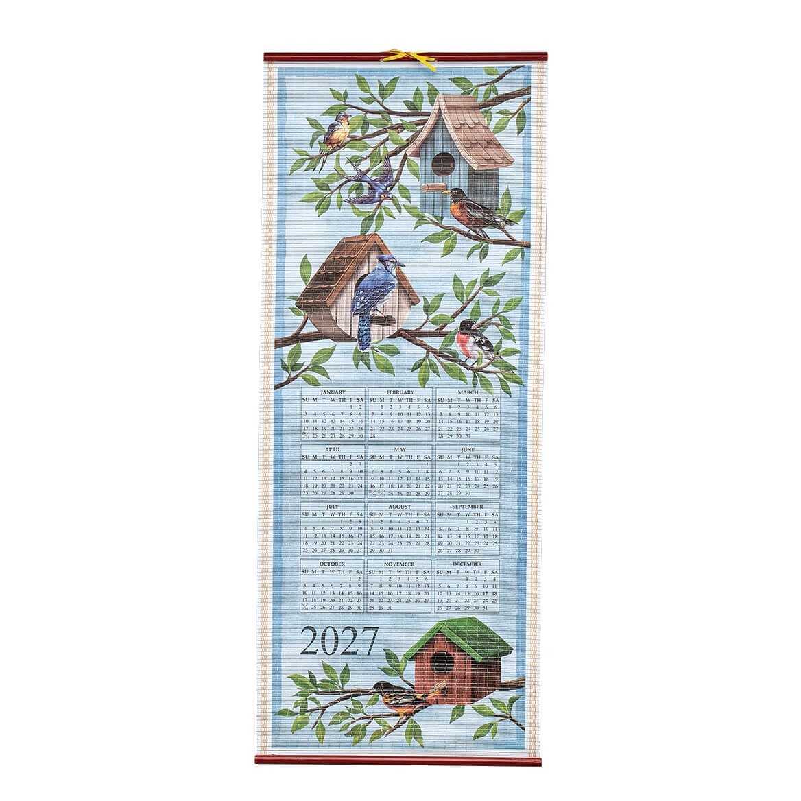 Dual-Sided 2 Year Scroll Calendar, Birds Houses 12.5″W x 33″H,