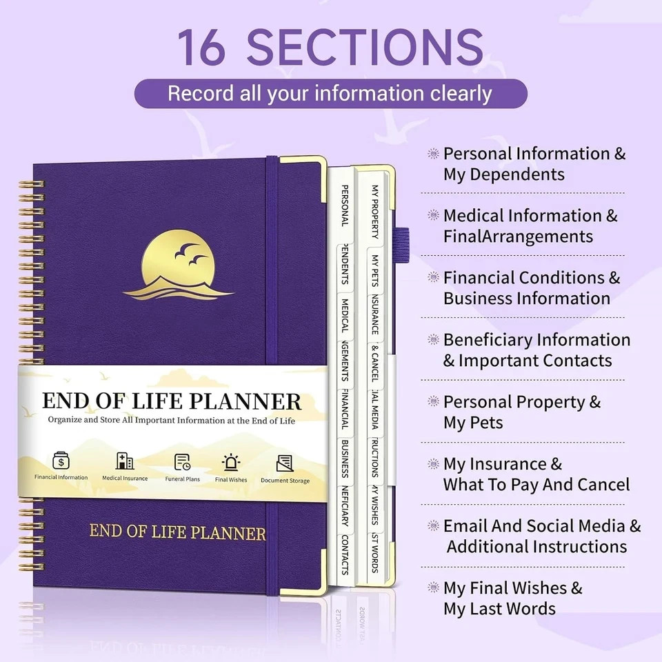 End of Life Planner, Estate Planning Organizer with Tabs for Senior, Spiral Fune
