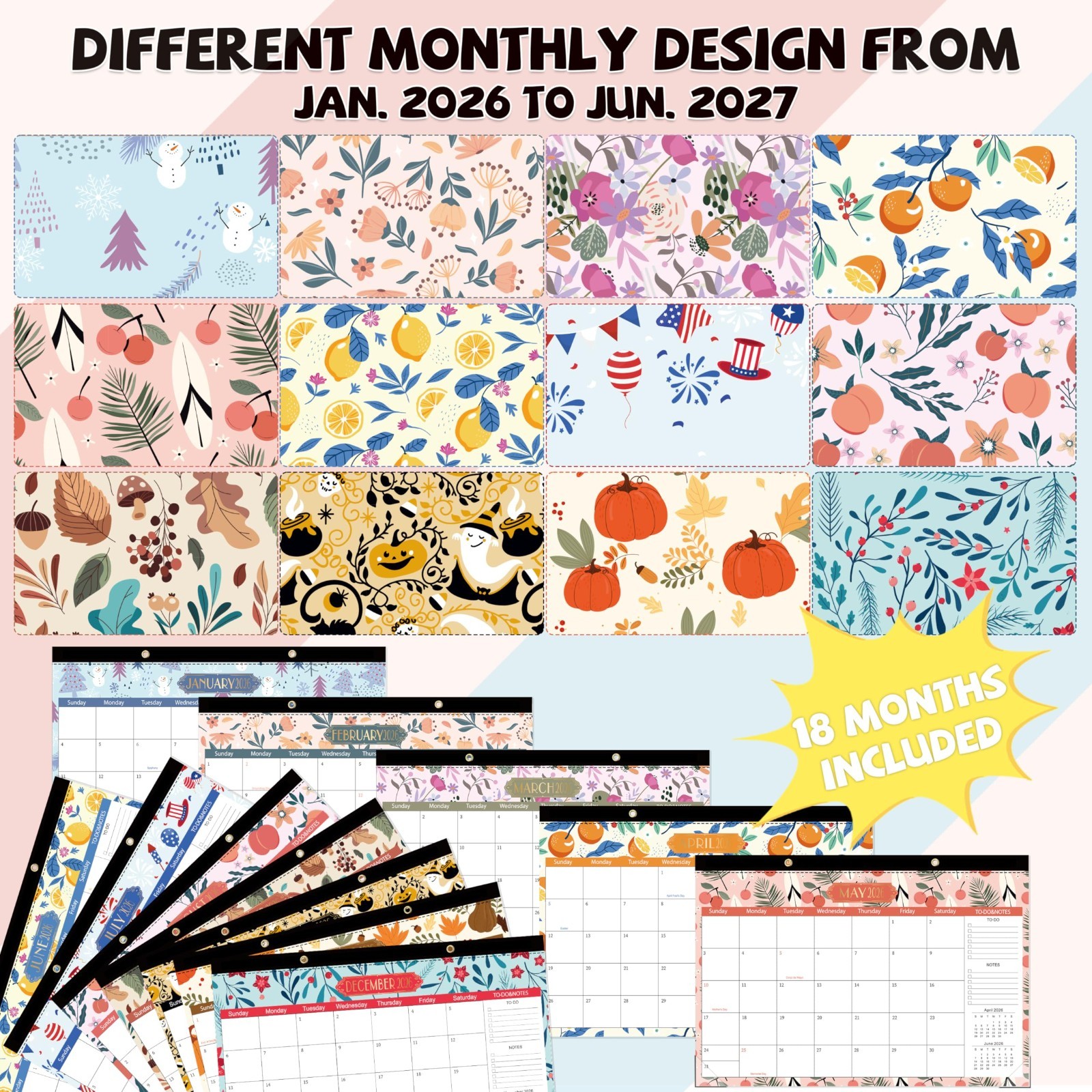 Desk Calendar 2026 2027, 18 Month Planner With Notes, Teacher Student, Blue