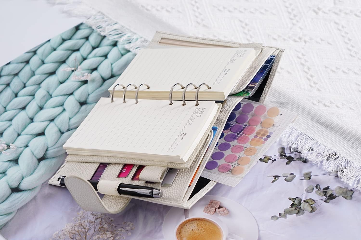 Leather Personal Planner Organizer 30mm Rings Undated Pebbled-Cream