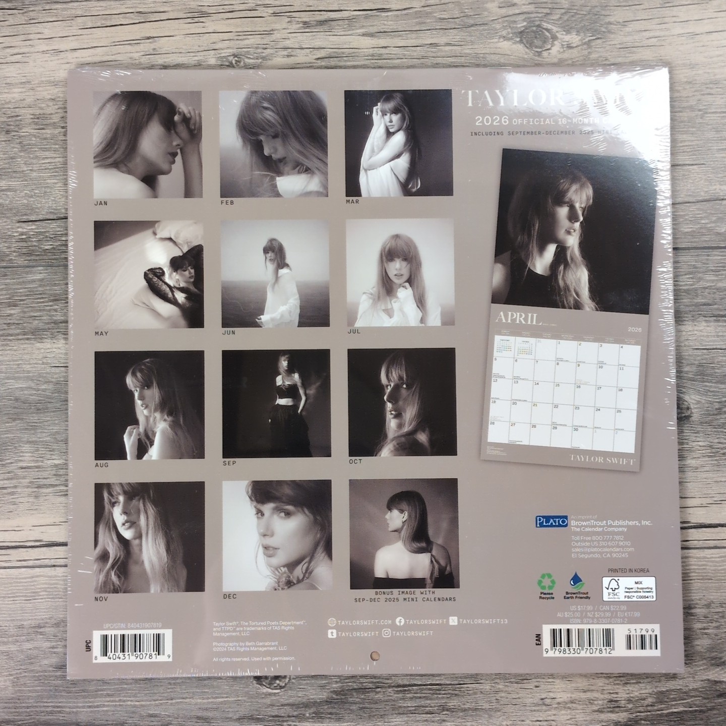 Taylor Swift L 2026 12×24″ Hanging 18 In Monthly Square Wal Calendar NEW