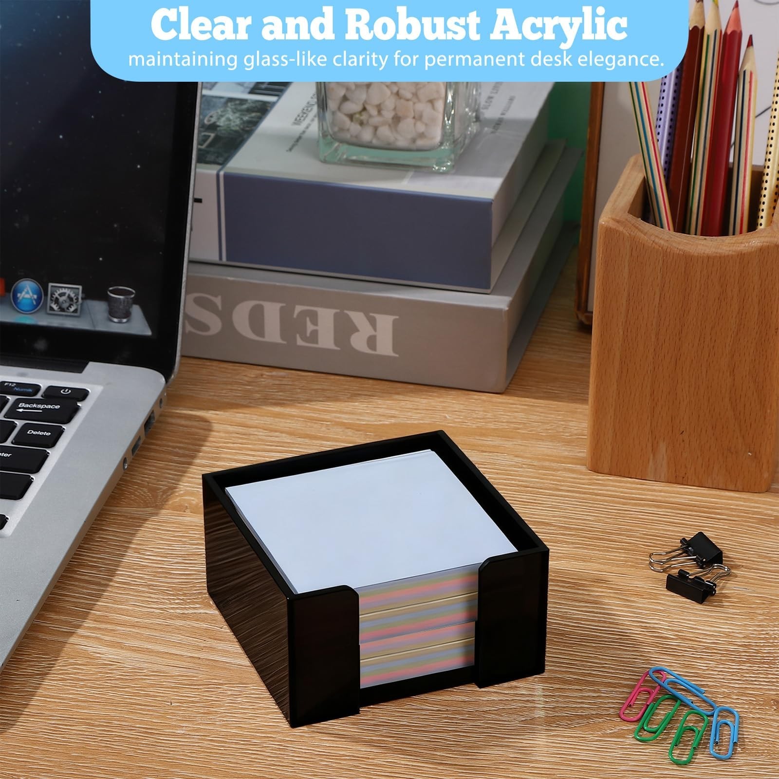 Black Acrylic Sticky Note Holder, 3×3 Crystal Clear Notepad Holder with Anti-…