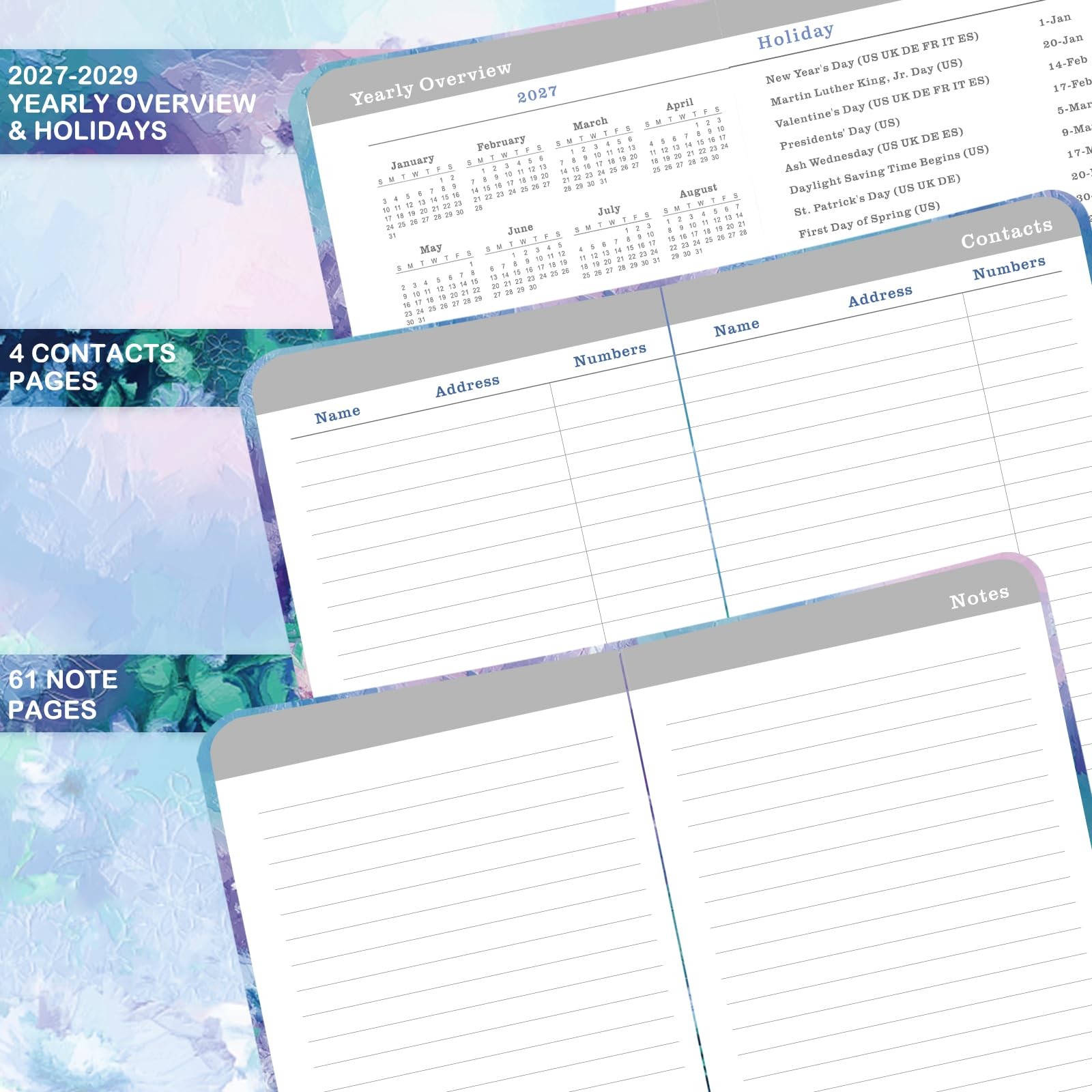 2027-2029 Pocket Planner Monthly Calendar with Notes Pages and Pen Holder